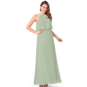 Azazie Rosella Dusty Sage High Neck Dress.